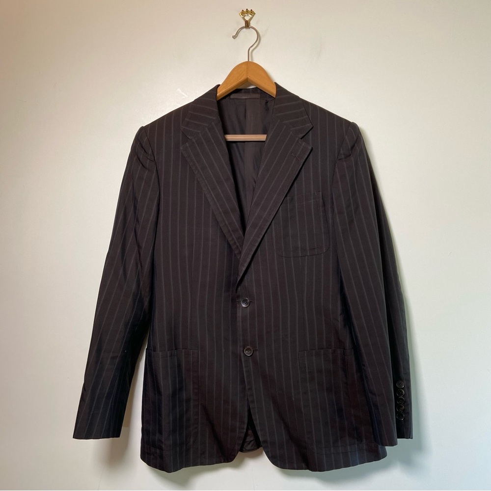 Gucci Striped Silk Blend Blazer Brown Size 50R